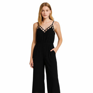 Mason & Bell Jumpsuit Womens Large Purple Geo Cut Out Spaghetti Strap Wide Leg